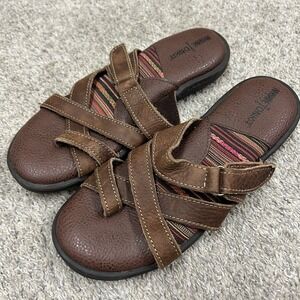 Minnetonka Sandals Womens Size 8 Brown Leather Hook Loop Aztec 75501